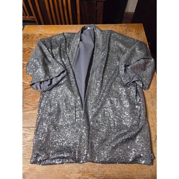 Emerson Fry Sequin Topper Jacket - GUNMETAL SEQUINS Sz M/L - Picture 2 of 6
